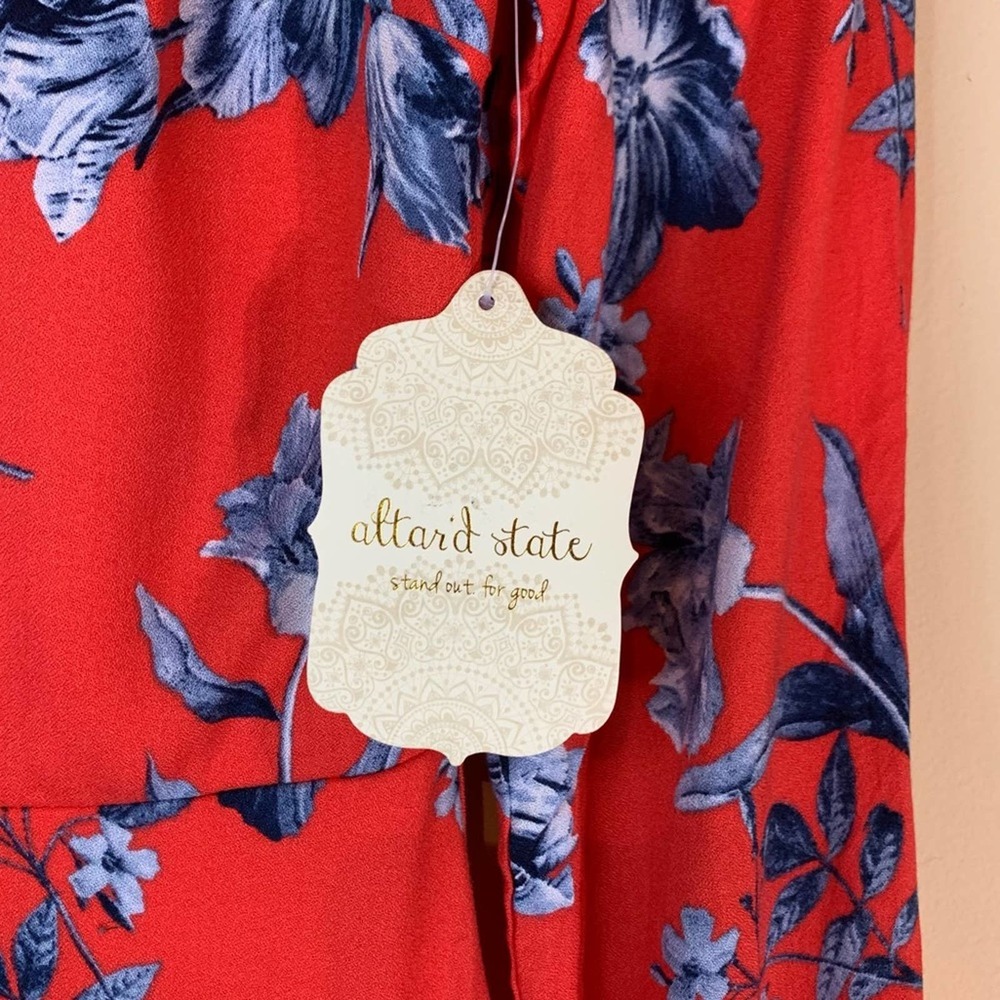 Altar’d State Red floral long sleeve Fit and Flare Dress Womens Size XS - Picture 5 of 12